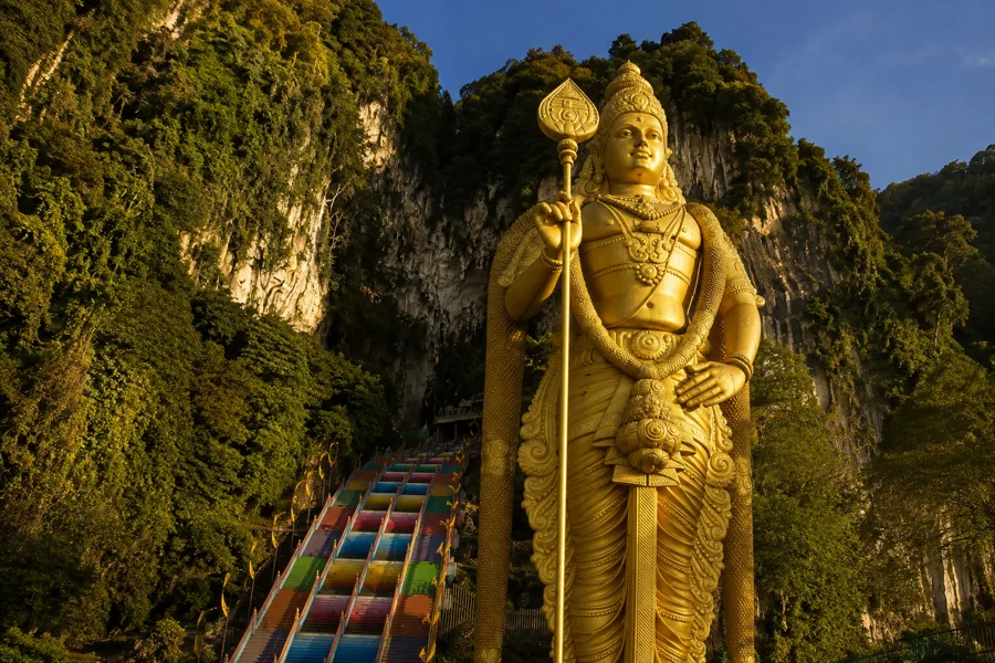 Golden Lord Murugan statue at Batu Caves